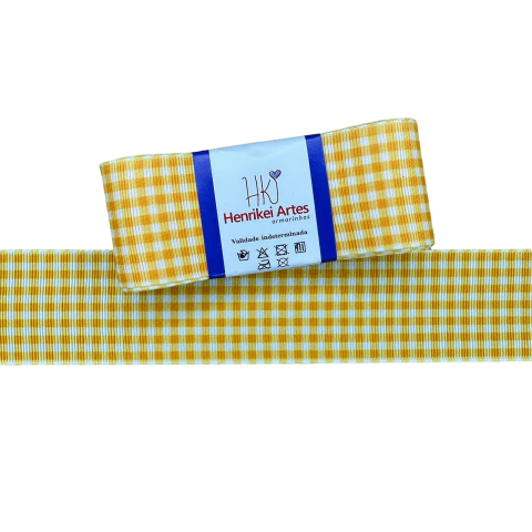 Fita Gorgurão Importada Xadrez (38mm) Cor Amarelo Henrikei Artes