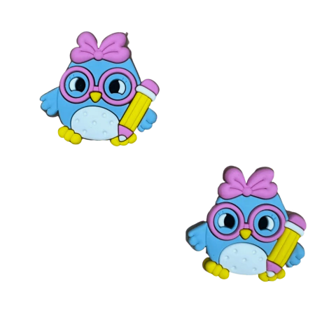 Aplique Corujinha Óculos e Laço Rosa (3,5cm) Emborrachado - 2 Unidades