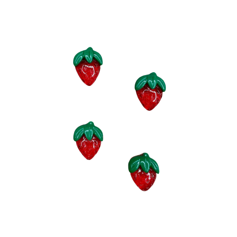 Aplique Mini Morango (1cm) Resina - 4 Unidades 