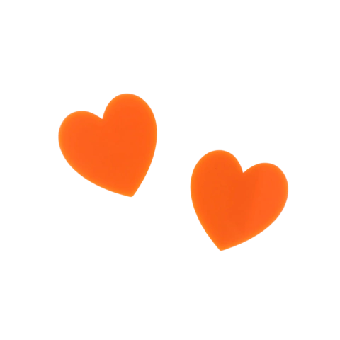 Aplique Coração (3cm) Plano Acrílico Cor Laranja Neon - 2 Unidades