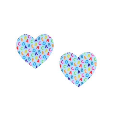 Aplique Coração Estampa ABC 4,0 cm Acrílico - 2 Unidades