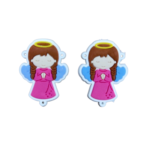 Aplique / Pingente de Silicone Anjinha de Tranças 3,3 x 5,0 cm - 2 Unidades