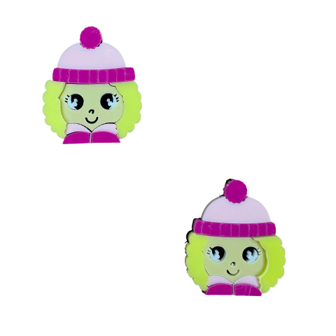 Aplique Menina Touca Rosa e Pink (3,5cm) Cabelo Loiro Acrílico 