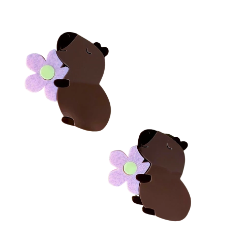 Aplique Capivara Flor Rosa Claro Glitter Curvado (6cm) Acrílico - 2 Unidades - comprar online