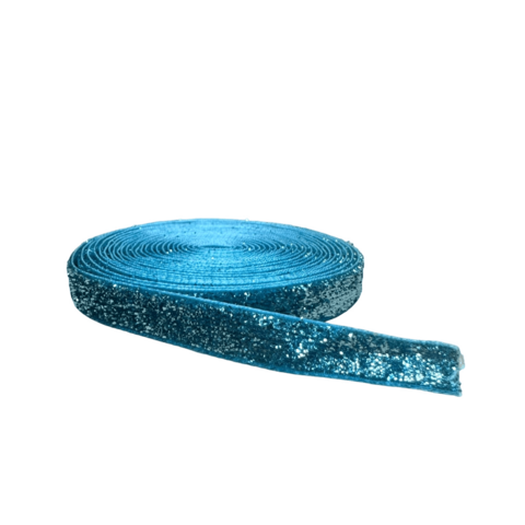 Fita Glitter Lurex Esponjada (10mm) Cor Azul - 3 Metros 