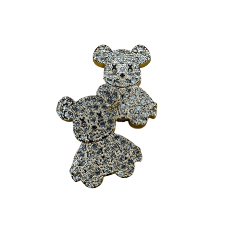 Aplique Ursinho X no Olho Strass (3,5cm) Cor Dourado  - 2 Unidades 