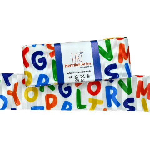 Fita Gorgurão Estampada Yama (38mm) Escolar Abecedário Colorido