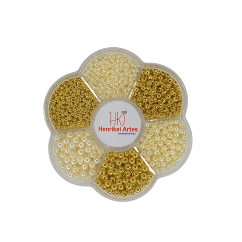 Caixinha Acrílico Recheada Pérola Com Furo (3,4,5 mm) Cor Pérola e Dourado Loja Henrikei Artes