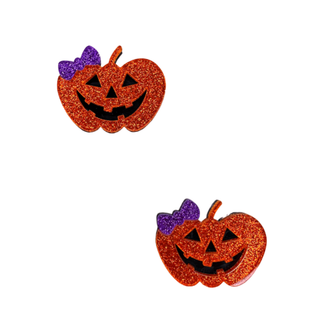 Aplique Abóbora (4cm) Lacinho Roxo Glitter