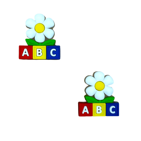 Aplique Escolar Flor Cubo ABC (3,5cm) Emborrachado - 2 Unidades