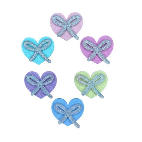 Aplique Coração Laço Glitter Prata (3,5cm) Acrílico 