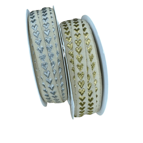 Fita Importada (10mm) Bordada Coração Festas 