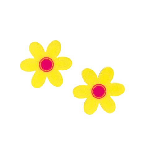 Aplique Flor Amarela Miolo Pink (4,0 x 4,0 cm) Acrílico - 2 Unidades