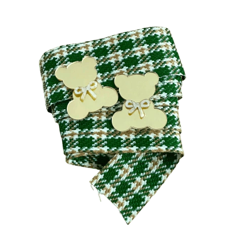 Kit Fita Xadrez Importado (38mm) Cor Verde e Aplique Ursinho Espelhado - 1 Unidade 