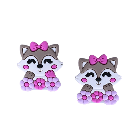 Aplique Raposinha Laço Pink Com Flores 3,8 x 4,0 cm - 2 Unidades