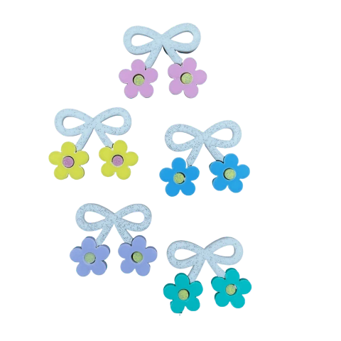 Aplique Flor Dupla Laço Glitter (3,5cm) Acrílico 