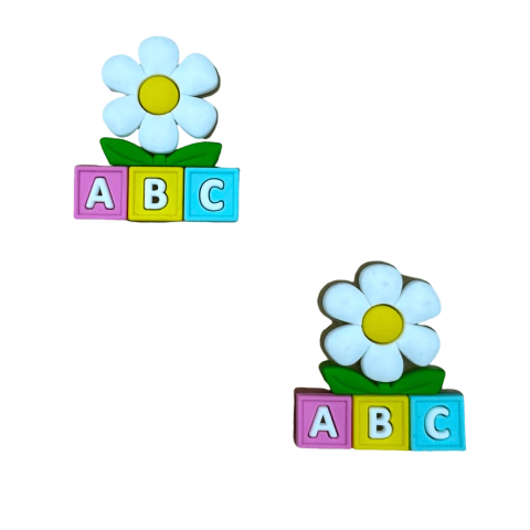 Aplique Escolar Flor Cubos ABC Candy (3,5cm) Emborrachado - 2 Unidades