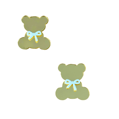 Aplique Ursinho Espelhado Dourado (3cm) Laço Branco Acrílico 