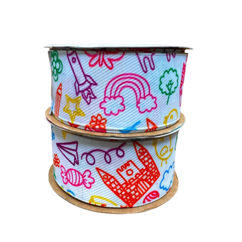 Fita Sinimbu Jeans Estampado Escolar (38mm) Desenho Infantil C17- 10 Metros