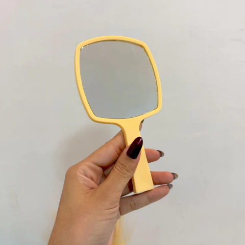 espelho de mão com cabo - amarelo