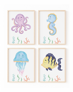 Kit Quadro Infantil Fundo do Mar Aquarela - comprar online