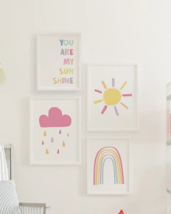 Conj Quadro Infantil You Are My Sunshine Sol e Arco Iris 