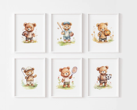 Conj Quadros Infantil Ursinhos esportistas