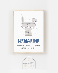 Quadro de Nascimento Coelho Escandi - Bernardo -  Sweet Little Home Decor - Quadro Infantil Personalizados 