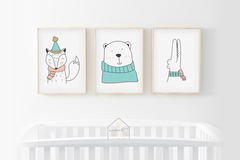 Conjunto Quadros para quarto de bebê - Bichinhos Nordic