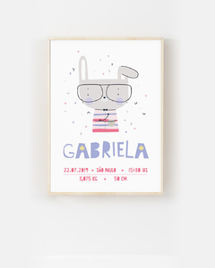 Quadro de Nascimento Coelho Escandi - Gabriela -  Sweet Little Home Decor - Quadro Infantil Personalizados 