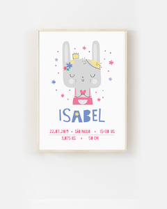 Quadro de Nascimento Coelho Escandi - Isabel -  Sweet Little Home Decor - Quadro Infantil Personalizados 