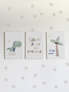 Conjunto Placas Decorativas Dino - Sonhe Alto Meu Pequeno