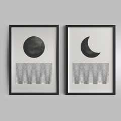 Conjunto Quadros Para Sala - Abstrato Lua