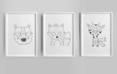 Quadro Infantil Quarto Bebê - Bichinhos Escandinavos