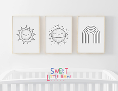 Conjunto 3 Quadros - Lua - Sol - Arco Iris