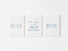 Conjunto Placas Decorativas - Quarto de Irmãos Cecilia e Otavio