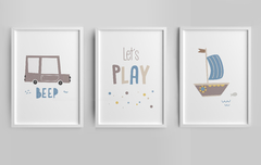 Conjunto 3 Quadros Quarto Infantil - Lets Play