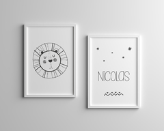 Conjunto Quadro Infantil Personalizado - Leãozinho Nicolas