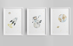 Conjunto Quadro Infantil - Astronauta Aquarela