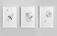 Conjunto Quadro Infantil - Astronauta Aquarela