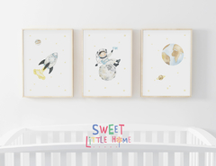 Conjunto Quadro Infantil - Astronauta Aquarela