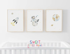 Conjunto Quadro Infantil - Astronauta Aquarela