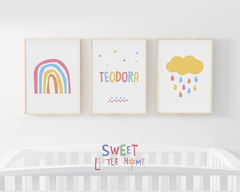 Conj. Quadro Infantil Personalizado - nuvem e arco iris