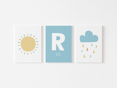 Placas Decorativas Personalizadas - Sol e Nuvem Ravi Inicial
