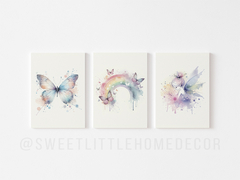 Placa Decorativa MDF Borboleta Fada Arco Iris Aquarela