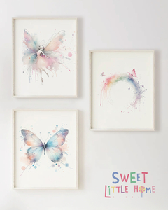 Quadro Infantil Fada Arco Iris Borboleta Aquarela