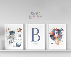 Quadro Infantil Astronauta e Foguete Bento