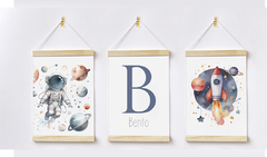 Conjunto 3 Flamulas - Astronauta Foguete Aquarela Bento