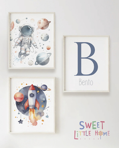 Quadro Infantil Astronauta e Foguete Bento