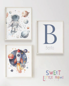 Quadro Infantil Astronauta e Foguete Bento